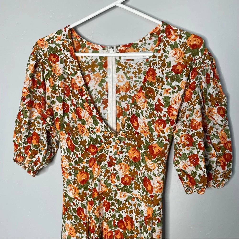 Faithfull the Brand‎ Anthropologie Delia Midi Dress in Floral Le Rose Apricot 6
